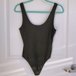 Olive green ribbed tank bodysuit